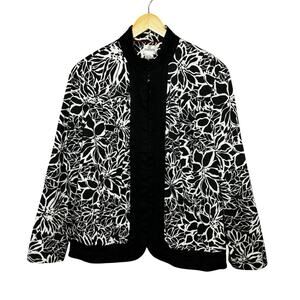Chicos Size 3 Blazer Jacket Floral Mandarin Collar Hook & Eye Closure